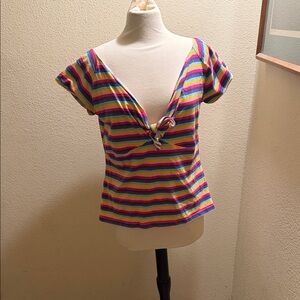 Striped Tie-Front Cap Sleeve Top - Multi